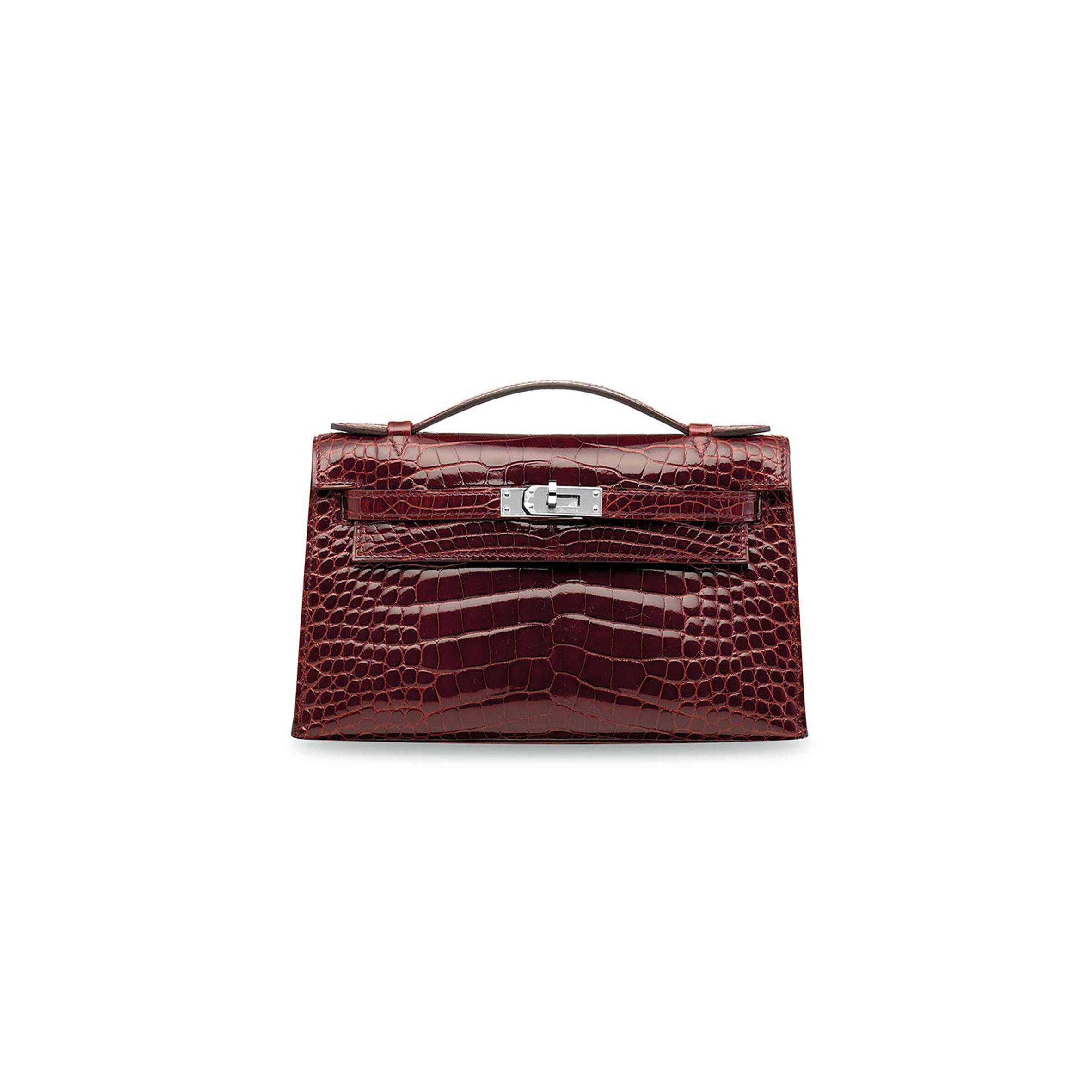 H**mes MASTER A SHINY ALLIGATOR KELLY POCHETTE WITH PALLADIUM HARDWARE (22*14*7cm)